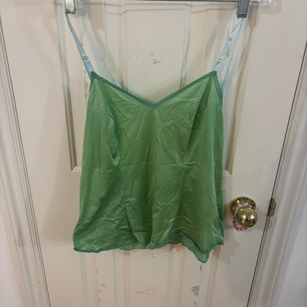 vintage lingerie top dyed green worn as tank top